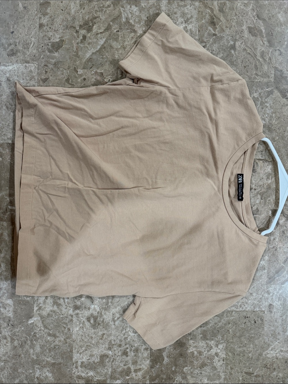 Zara Beige Crew Neck Crop Top